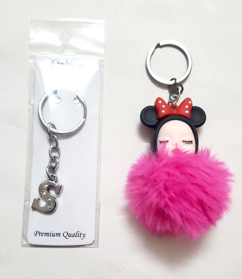 ShopTalk Cute micky pompom with S alpha Key Chain