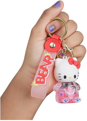 CherryBox Kitty Shape Water Glitter,Floating Liquid Filled Keychain for Kids Key Chain