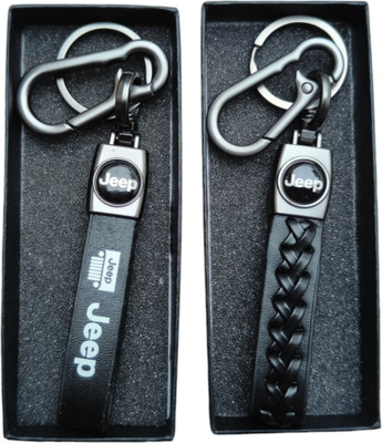 JNV Black Leather Keychain Compatible With JEEP Wrangler Car| Pack Of 2 | Key Chain