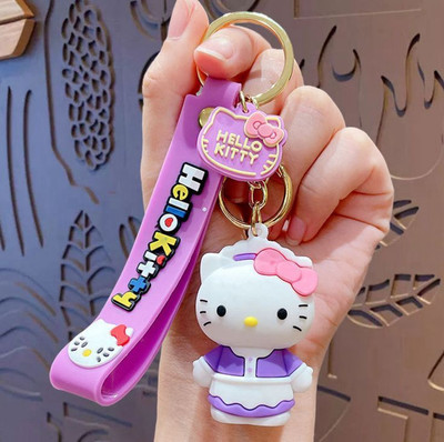 SHRI JI Cute 3D Hello Kitty Keychain With Strap & Charm Hello Kitty (Purple) Key Chain