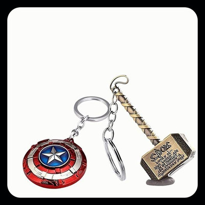 Meeko.com Combo of Marvel Avengers Superhero Thor Hammer and Captain America Premium Key Chain