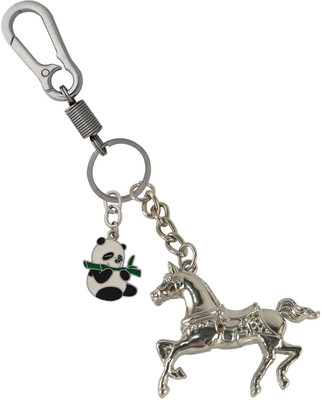 SHOKY LOOKS Running Horse Symbol for Good Luck With Mini Cute Panda Locking Hook Key Chain