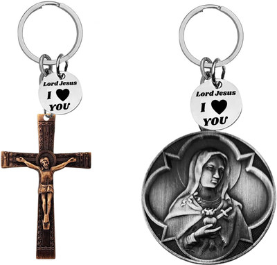 M Men Style Jesus cross & Virgin Mary Keychains with ‘Lord Jesus I Love You’Charm Com665-628 Key Chain