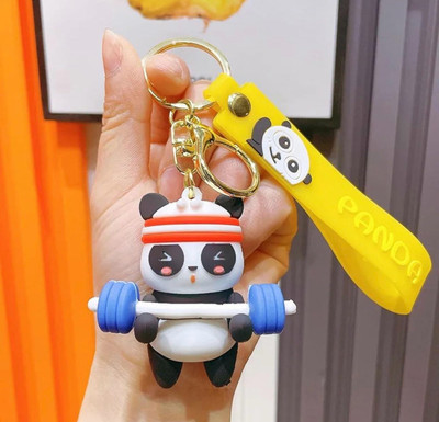 K C 3D Rubber Weight lifting Panda Toy Keychain & Keyring Key Chain