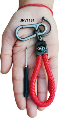JNV Handwoven Leather Thread Keychain Compatible With Hyundai Car (Red) Key Chain