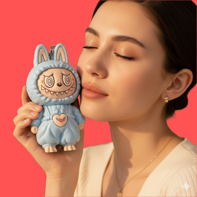 FlyTouch Cute Labubu Expression Changing Keychain for Collectors and Friends Key Chain