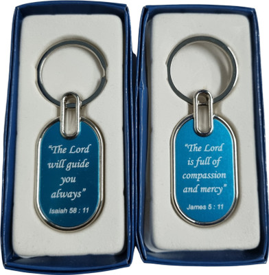BLESSINGS Bible Verse Semi Circle Blue 2 Key Chain