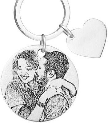 Myurawells Couple Custom Keychain Anniversary Date Keyring with Photo Engraved Key Chain