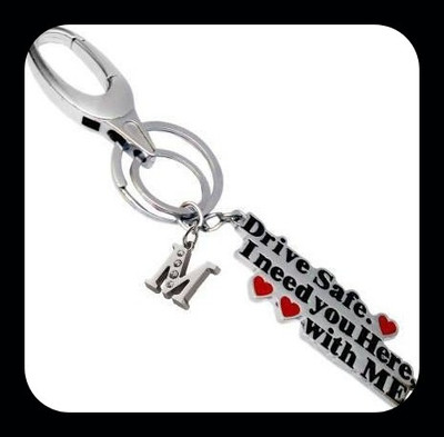 Meeko.com ALPHABET M LETTER WITH DRIVE SAFE FOR BOYS GIRLS Premium Key Chain