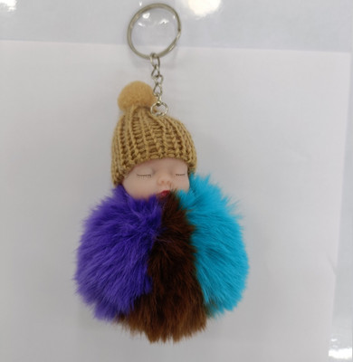 THANU'S CRAFT Black Multicolor Doll Keychain Cute Sleeping Baby Pom Pom Soft fluffy for Women Key Chain