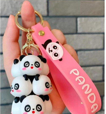 SRG Cute PVC Multiple Face Panda Keychain (Strap | Charm) Pink Key Chain