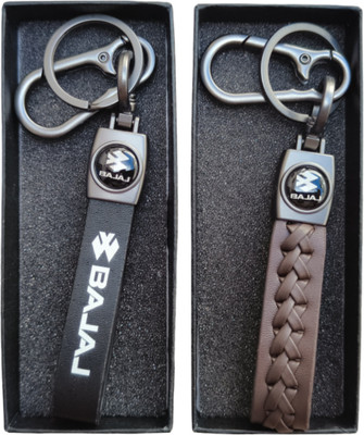 MYV Black And Brown Leather Keychain Compatible With BAJAJ Bike Key Chain