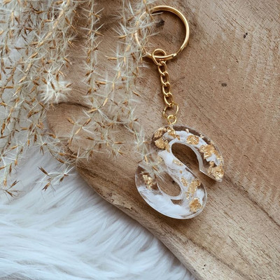 SnipNclip Crafts S Letter Golden White and Golden Flakes Keychain Key Chain