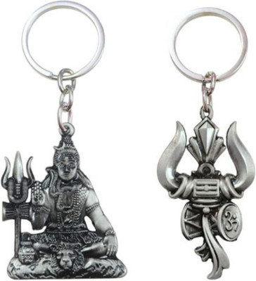 PEARLISH Premium Quality Solid Metal Lord Shiv Ji Keychain & Trishul keychain X-1 Key Chain