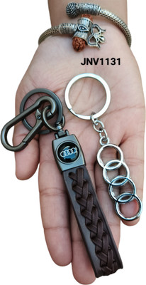 JNV Brown Leather Keychain With Logo Compatible With Audi A4 | A6 | Q3 | Q5 | Car Key Chain