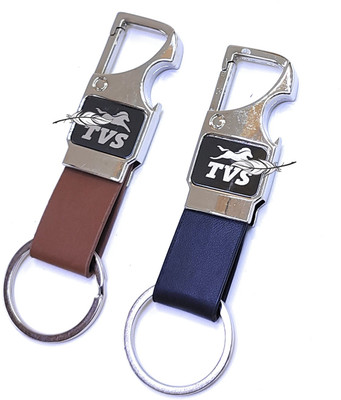 Jdp Novelty 2 pcs Set of Leather Metal Opner Keychain for TVS Bike Key Chain