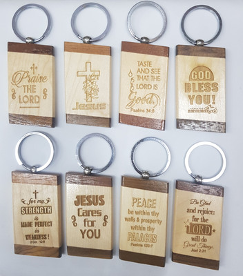 BLESSINGS Set Of 8 Wooden Bible F Key Chain
