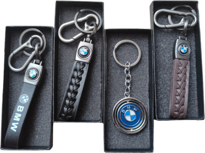 JNV Combo Of Leather And Metal Keychain Compatible With BMW Cars ( Pack Of 4 ) Key Chain