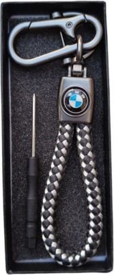 JNV Handwoven Leather Keychain Compatible With BMW Car (Black And White) Key Chain