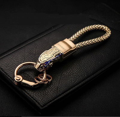 Devavrat Jaguar Metal Car Leather Cord KeyChain Metal Leopard Head with Blue Diamond Eye Key Chain