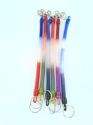 PMW Pack of 6 Spiral Plastic Key Chain Multi Coloured with Stretchable Key Chain