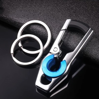 Jdp Novelty Stylish Hook Locking Silver Metal Carabiner Double Ring Metal KeyChain.3748 Blue Key Chain