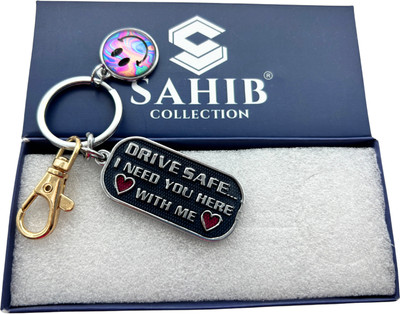 Sahib Collection Drive Safe Black with Colorful Smiley & Gold Hook Metal Keychain Keyring Pack1 Key Chain