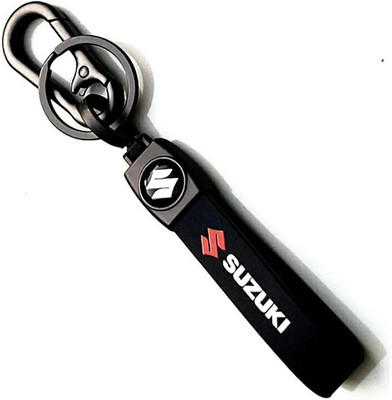 Sahib Collection Stainless Steel Leather Car Key Chain & Keyring (Black & Red) Pack-1 Key Chain