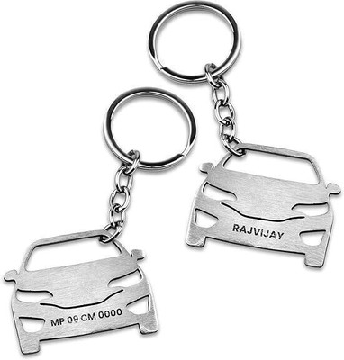 Savri Stainless Steel Car Keychain with Name & Vehicle Number engraved Key Chain