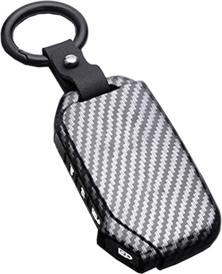 CONTACTS 4 Buttons keyless Entry Remote Case Holder ABS Carbon Pattern With Leather Strap Key Chain