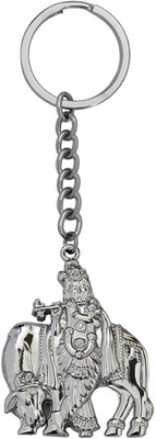 Shiv Jagdamba Lord Krishna with Cow IdolSilver KeychainShivSkey2022300 Key Chain