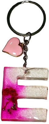 Artful Abode Letter E Pink Floral Resin Personalized Alphabet Key Chain