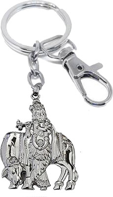 AFH Lord Krishna with Cow Idol Silver Labster Charm Keychain for Men and Women Key Chain