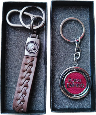 JNV Combo Of Leather With Logo Keychain Compatible With ROYAL ENFIELD ( Pack Of 2 ) Key Chain