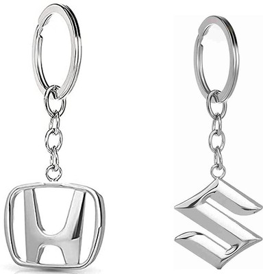 FLAMBE New_Combo Of Suzuki & Honda Logo Metal Keychain For Car & Bike Keychain Key Chain