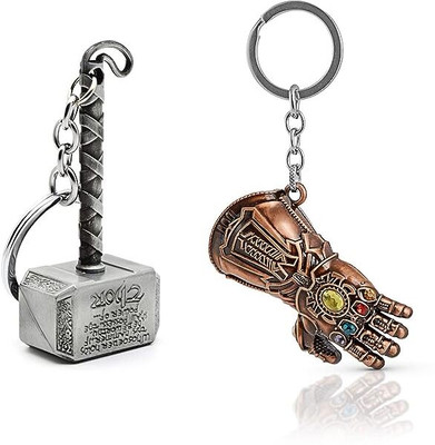 GKM Avengers Thor Hammer & Thanos Hand Metal key ring keychain Key Chain