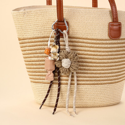 Salty Brown Floral Croche & White Puppy Duo Bag Charm Key Chain