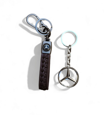 JNV Brown Leather Keychain With Logo Keychain Compatible With Mercedes Key Chain