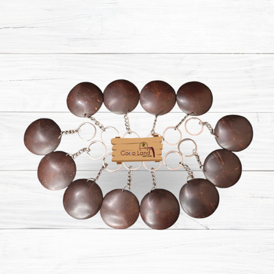 Coco Land Coconut Shell Raw Keychain 50 mm Dia Glossy Polished /Custom Keychain Pack of 12 Key Chain