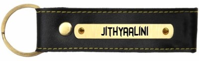 SY Gifts Jithyaalini Name Black Leather Keychain Key Chain