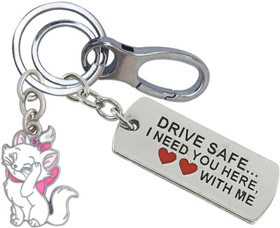 HANDSOME ISK Beautiful Silver Drive Safe With White Cat Locking Lock Unique& Different Key Chain