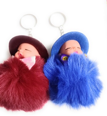 JAINSON MARTIN Cute Sleeping Fluffy Dolls With Hat Key Chain