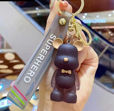 SRG Crystal Teddy Bear shaped Keychain with Strap Black Key Chain