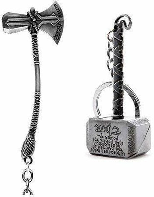 Jully NEW-Combo Marvel Avengers Infinity War Thor & Mjolnir- Hammer Stormbreaker Key Chain