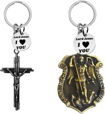 The Men Gift Jesus cross & Saint Michael Medal Keychains ShivkeyCom670-645 Key Chain
