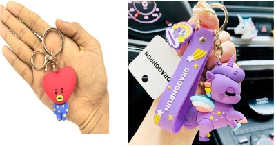 gtrp Cute Tata BTS | BT21 Kpop Character | Doll Fancy Heavy Silicone Red+Unicorn Bag Key Chain