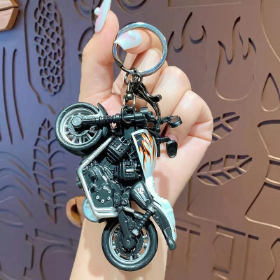 GT Gala Time White Pull Back Cruiser Bike Keychain Toy Mini Motorcycle Model Key Chain