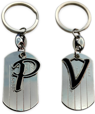 swagtreg P & V Alphabet Keychains - Set of 2 Stylish Letter Keyring For Bag, Men & Women Key Chain