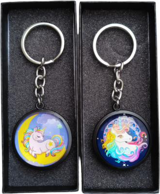 MYV Combo Of Unicorn Glass Keychain For Girls | Unicorn (Pack Of 2) Key Chain