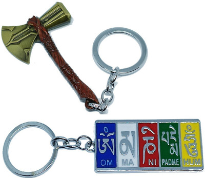 kd collections TIBETAXEGL-MTL Thor Axe Hammer Keychain & Tibet Ladakh Flag Metal Keychain Combo Key Chain